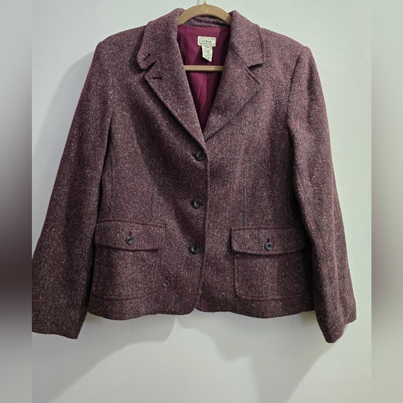 L.L. Bean's Womens Brown Tweed Wool Blend Blazer size LP - Picture 2 of 14